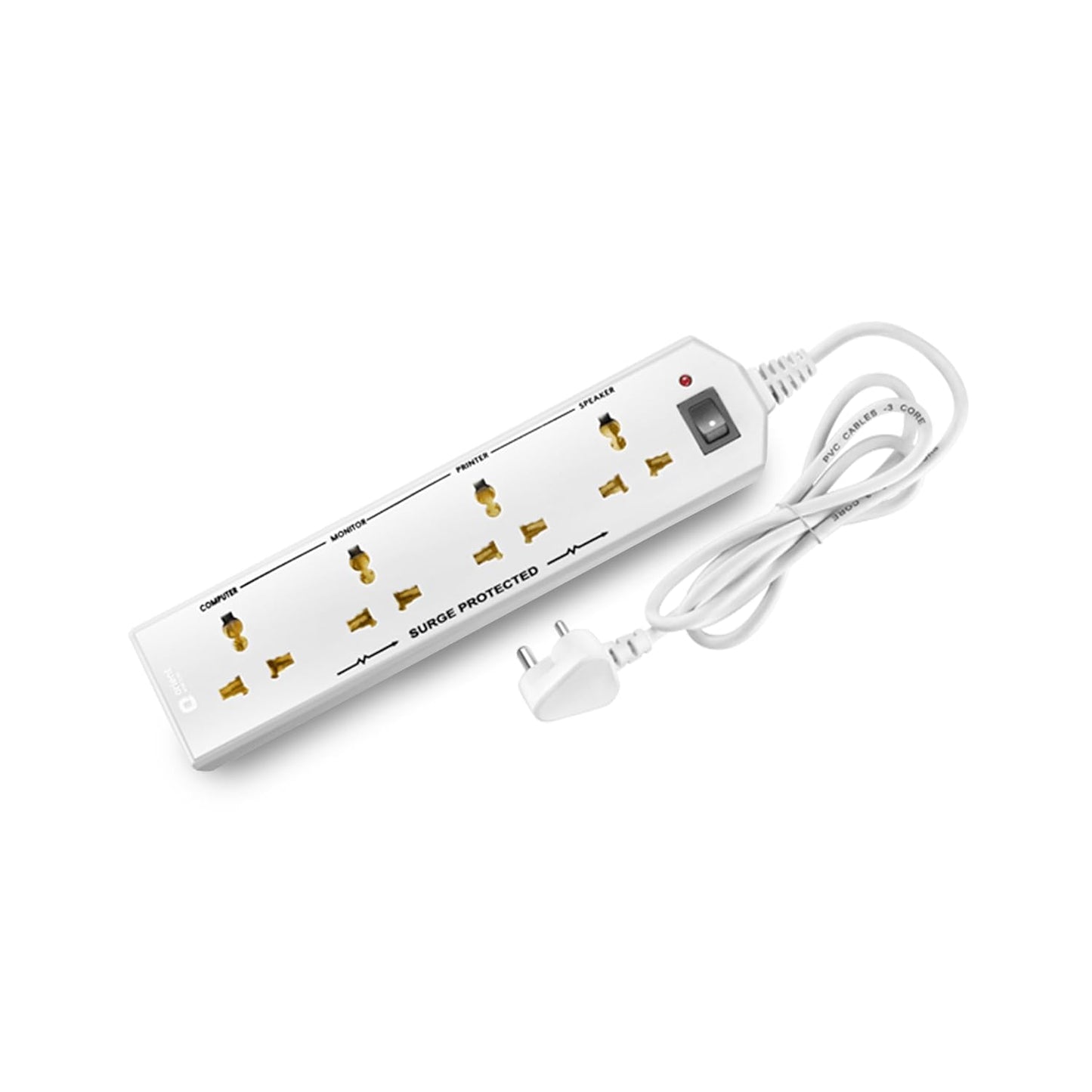 Orient Electric 240V 6A Four-Way Extension Board with Wire - 2 Metre with Overload and Short Circuit Protection (White)