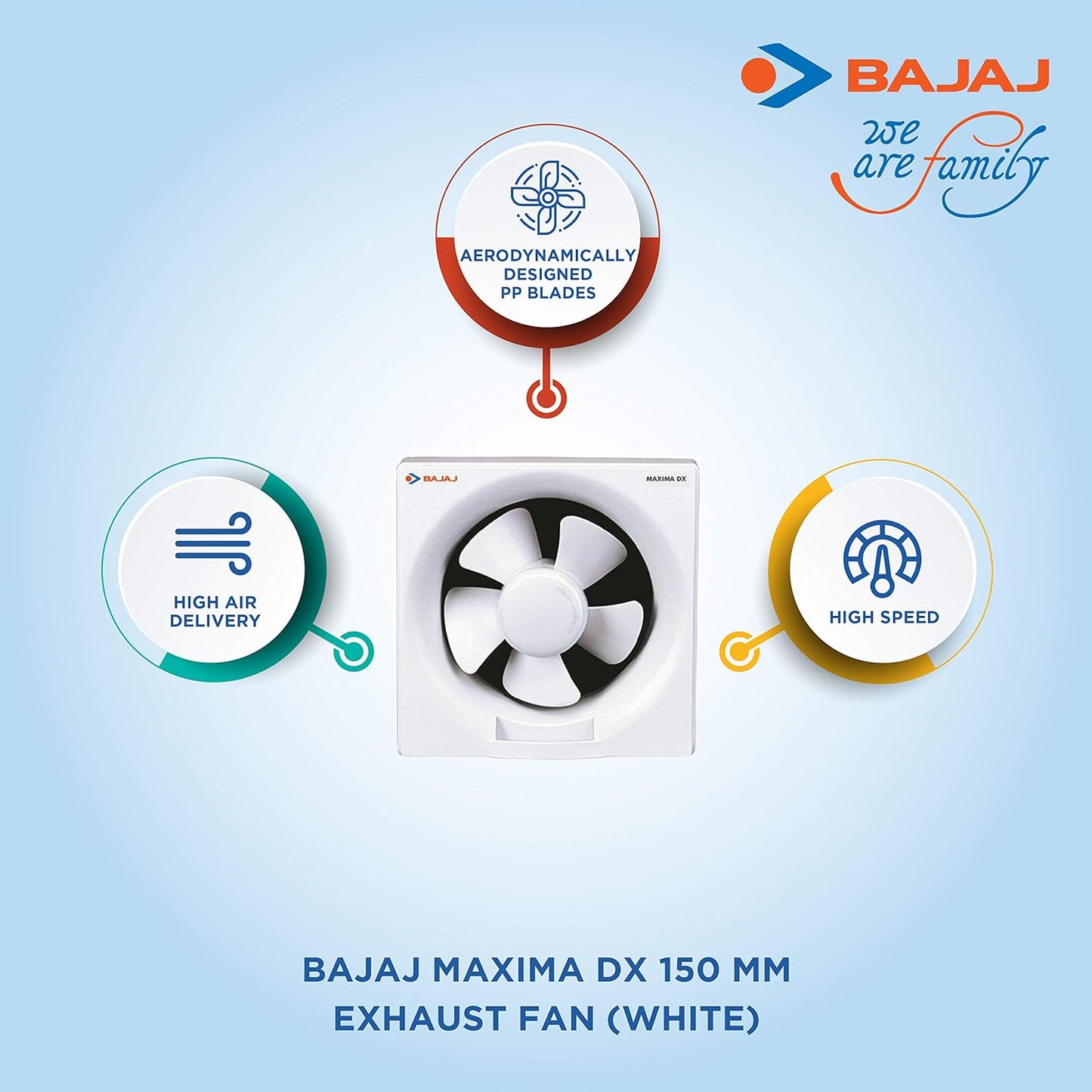 Bajaj Maxima DLX 150MM Exhaust Fan: Strong Suction, Rust-Proof, Dust Protection, Voltage Protection, 100% Copper Motor, 2-Yr Warranty.